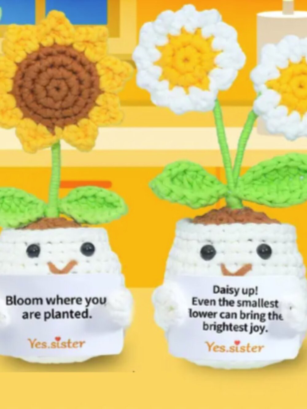 Emotional Support Amigurumi Sunflower Daisy Flower Crochet Kit DIY 5" Mini Craft